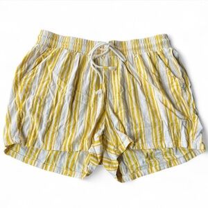 Torrid Yellow White Striped Linen Blend Shorts Size 0 Elastic Waist Summer Vacay